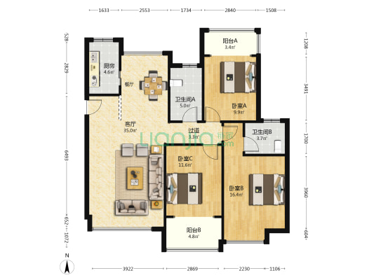 万景荔公馆 3室1厅2卫 124平方