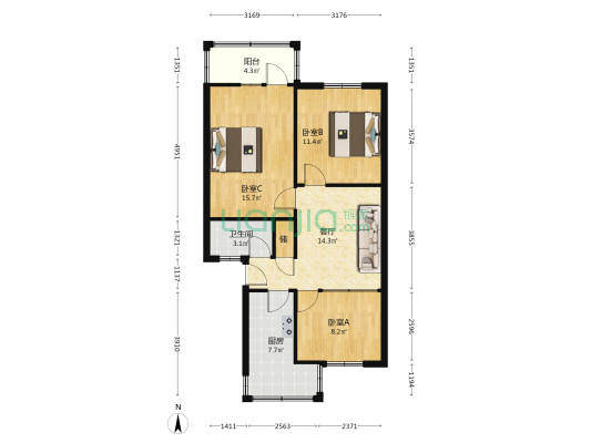 东庄小区 3室1厅1卫 77平方