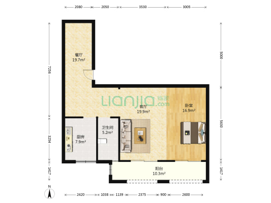 江山名洲 1室2厅1卫 97平方