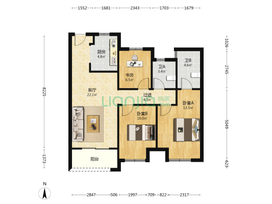 天润悦府 3室1厅2卫 95平方