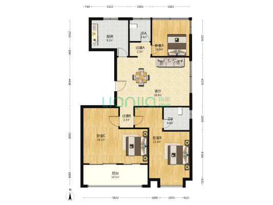 置地龙湖星澜湾E区 3室1厅2卫 155平方