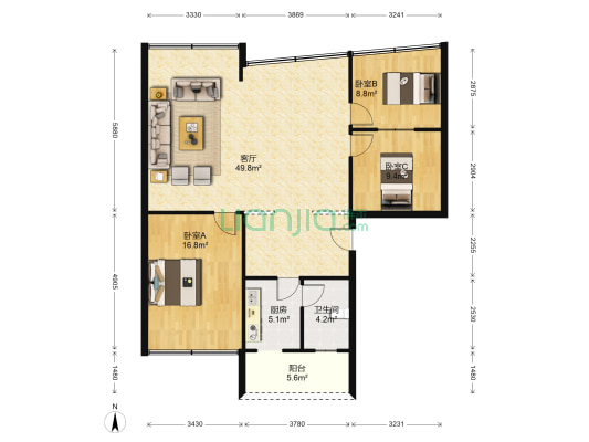 宝光大道中段107号 3室1厅1卫 122平方