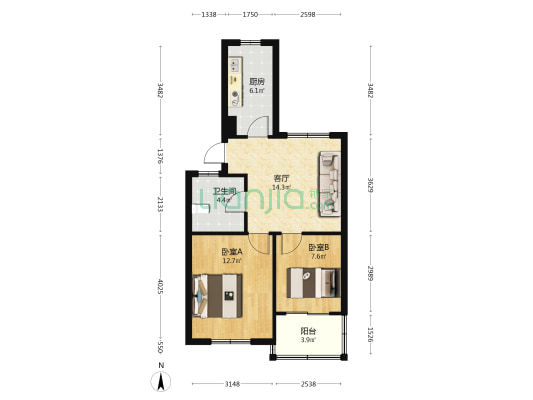毓秀苑 2室1厅1卫 60平方