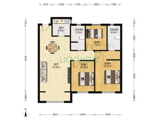 碧桂园公园上城 3室1厅2卫 103平方