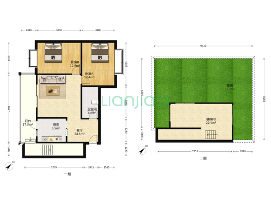 蓝色雅典 2室1厅1卫 118平方