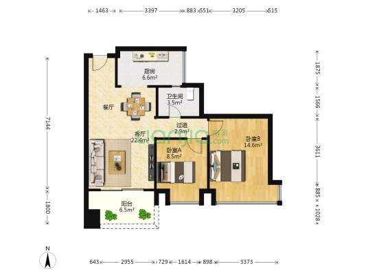 丽珠花园 2室1厅1卫 79平方