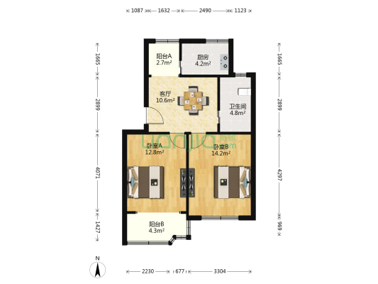 新长征花苑 2室1厅1卫 65平方