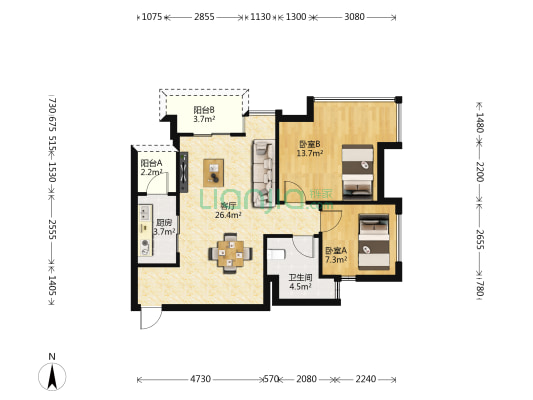 长信蓝郡 2室1厅1卫 70平方