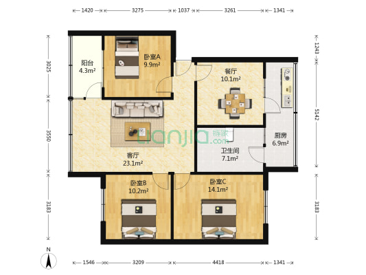 云南省石油总公司大树营住宅 3室2厅1卫 89平方