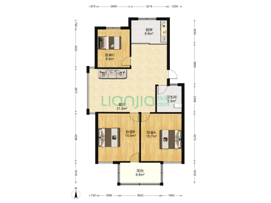 朝晖雅苑 3室1厅1卫 114平方