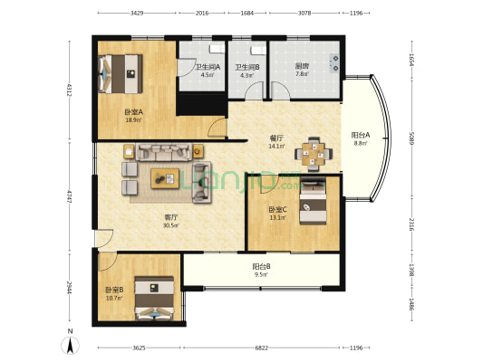 长沙市国家税务局 3室2厅2卫 134平方