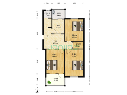 洪家楼西路16-1号 3室1厅1卫 88平方