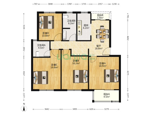 闵浦新苑二村 4室1厅2卫 122平方