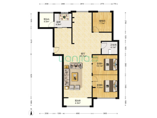 东方新天地（东区） 2室1厅1卫 120平方