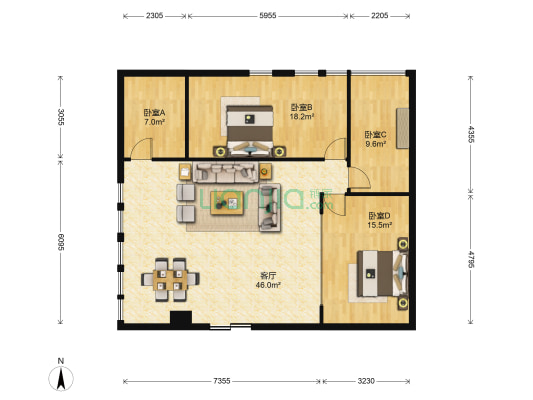 汇金大厦 4室1厅0卫 129平方