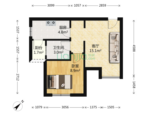 临江苑西区 1室1厅1卫 50平方