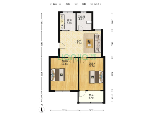名仕园西园 2室1厅1卫 76平方