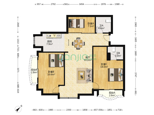 声直大厦 3室1厅2卫 131平方