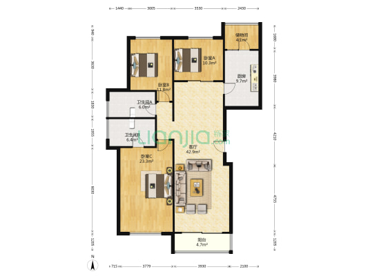 永威森林花语 3室1厅2卫 148平方