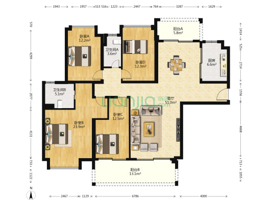 保利上城 4室1厅2卫 175平方