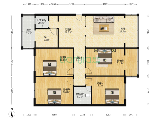 伟业步行街2号 4室2厅2卫 159平方