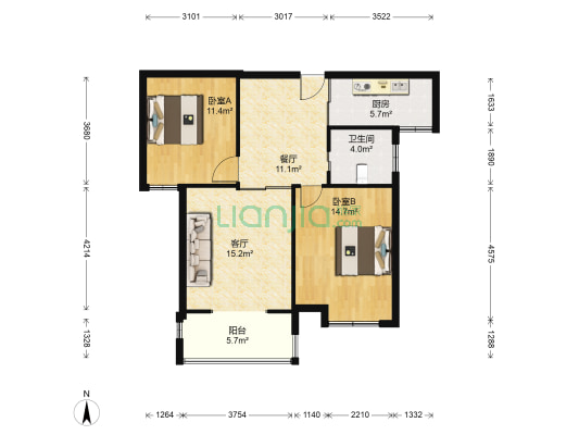 新茂苑 2室2厅1卫 85平方