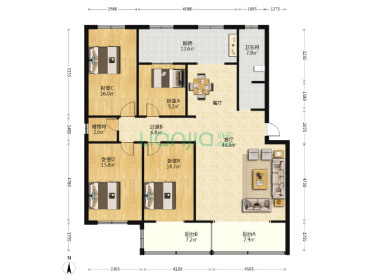 税务局小区 4室1厅1卫 173平方