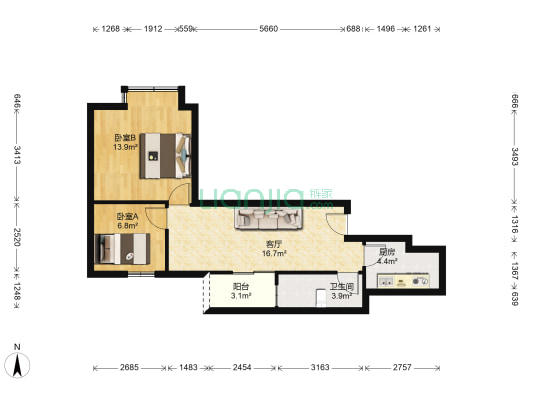 天俊大厦 2室1厅1卫 70平方