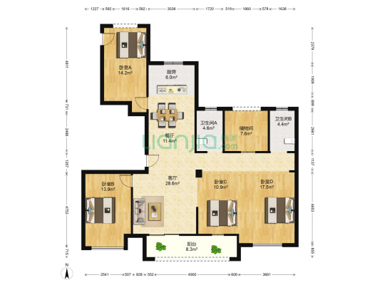 力宝铂金府邸 4室2厅2卫 150平方