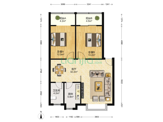 益民小区 2室1厅1卫 90平方