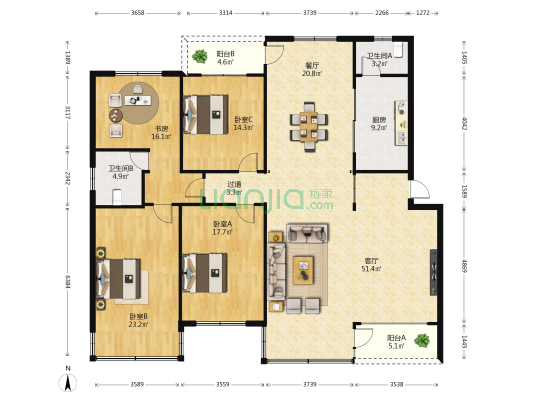 青秀山庄 4室2厅2卫 192平方