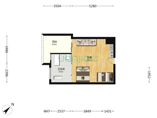 中铁黎客国际酒店 1室0厅1卫 68平方