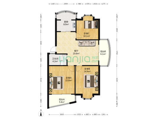 燕禾园 3室1厅1卫 94平方