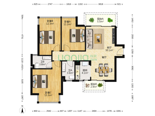 奥园永和府二期 3室1厅2卫 105平方