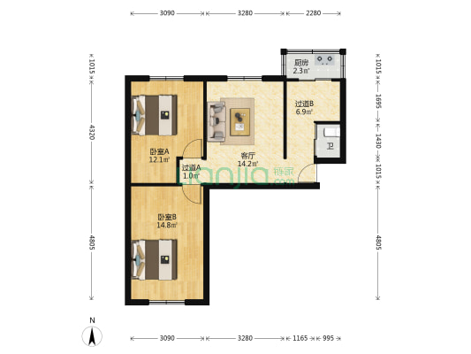 万和社区河北小区 2室1厅1卫 68平方