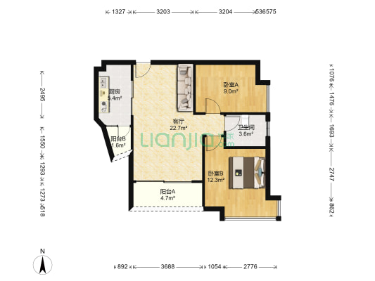 汇景盛世东方 2室1厅1卫 74平方