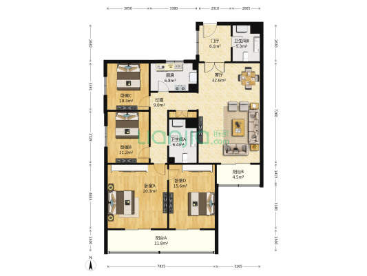 白桥苑 4室1厅2卫 176平方