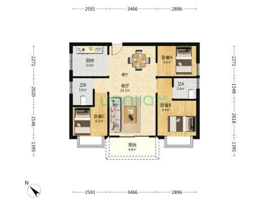 名涛轩 3室1厅2卫 90平方