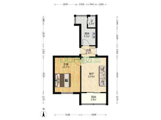 纺织路12号 1室1厅1卫 46平方