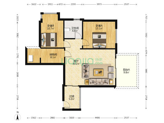 御景东苑 2室1厅1卫 89平方