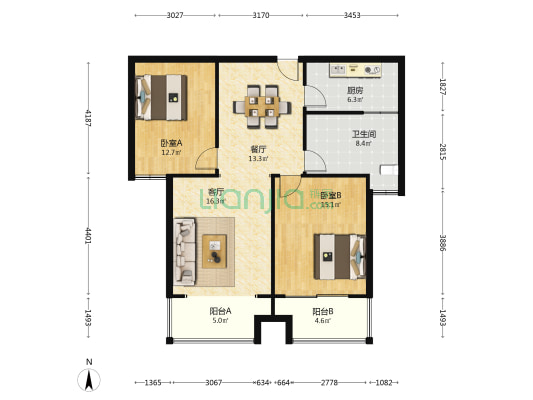 万星佳苑 2室2厅1卫 101平方