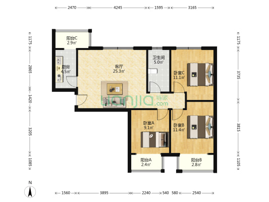 馨春龙城苑C区 3室1厅1卫 106平方