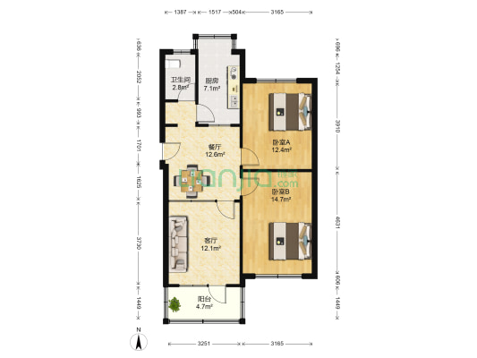 张庄路104号 2室2厅1卫 83平方
