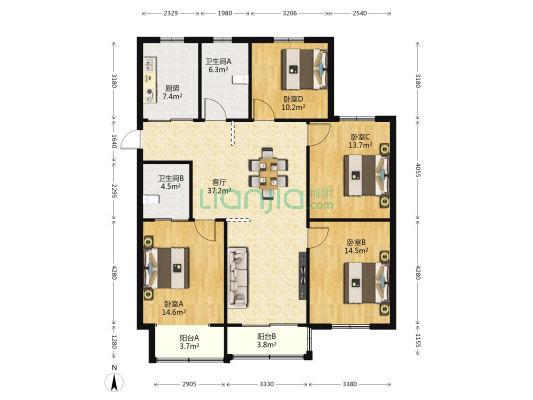 惠麓苑 4室1厅2卫 136平方