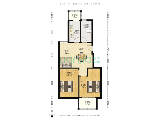 天香苑 2室1厅1卫 80平方