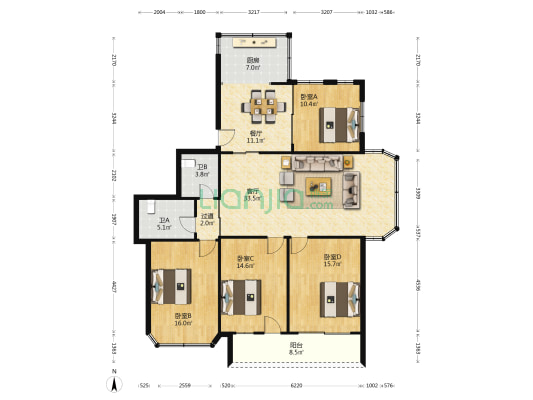 交通花园 4室2厅2卫 133平方