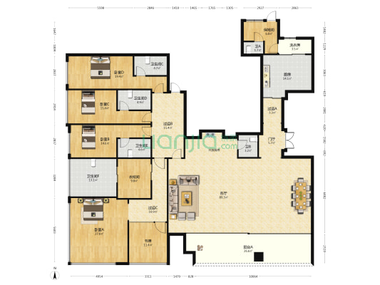 侨城一号广场 5室1厅6卫 305平方