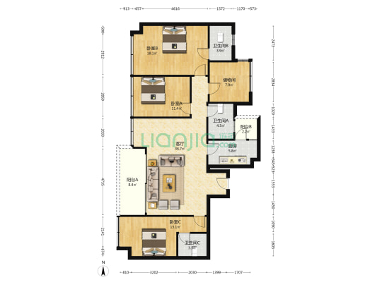 蓝光长岛国际社区七期 3室1厅3卫 138平方