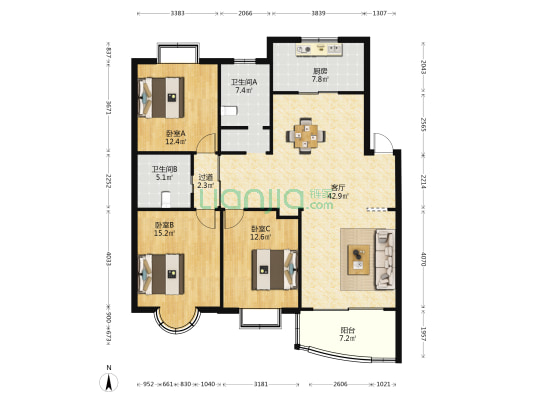藕花苑 3室1厅2卫 140平方