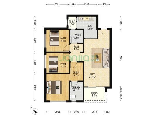 光谷云著 3室1厅2卫 103平方